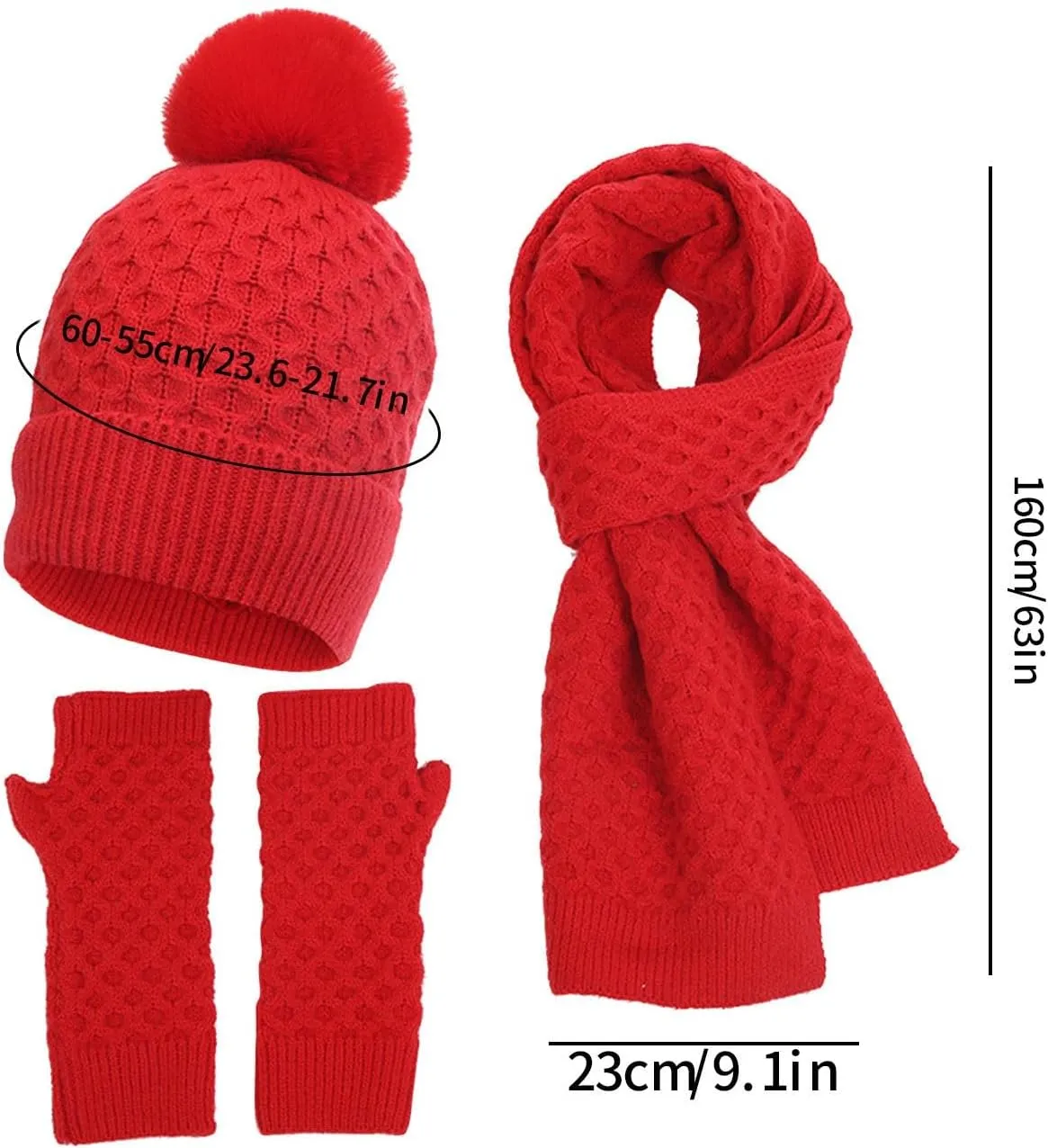 3 in 1 Winter Beanie Hat Neck Warm Scarf and Touchscreen Gloves Set for Women and Men, Knit Cap Set Gift