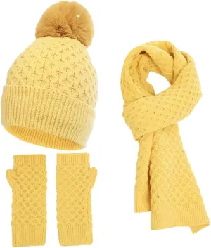 3 in 1 Winter Beanie Hat Neck Warm Scarf and Touchscreen Gloves Set for Women and Men, Knit Cap Set Gift