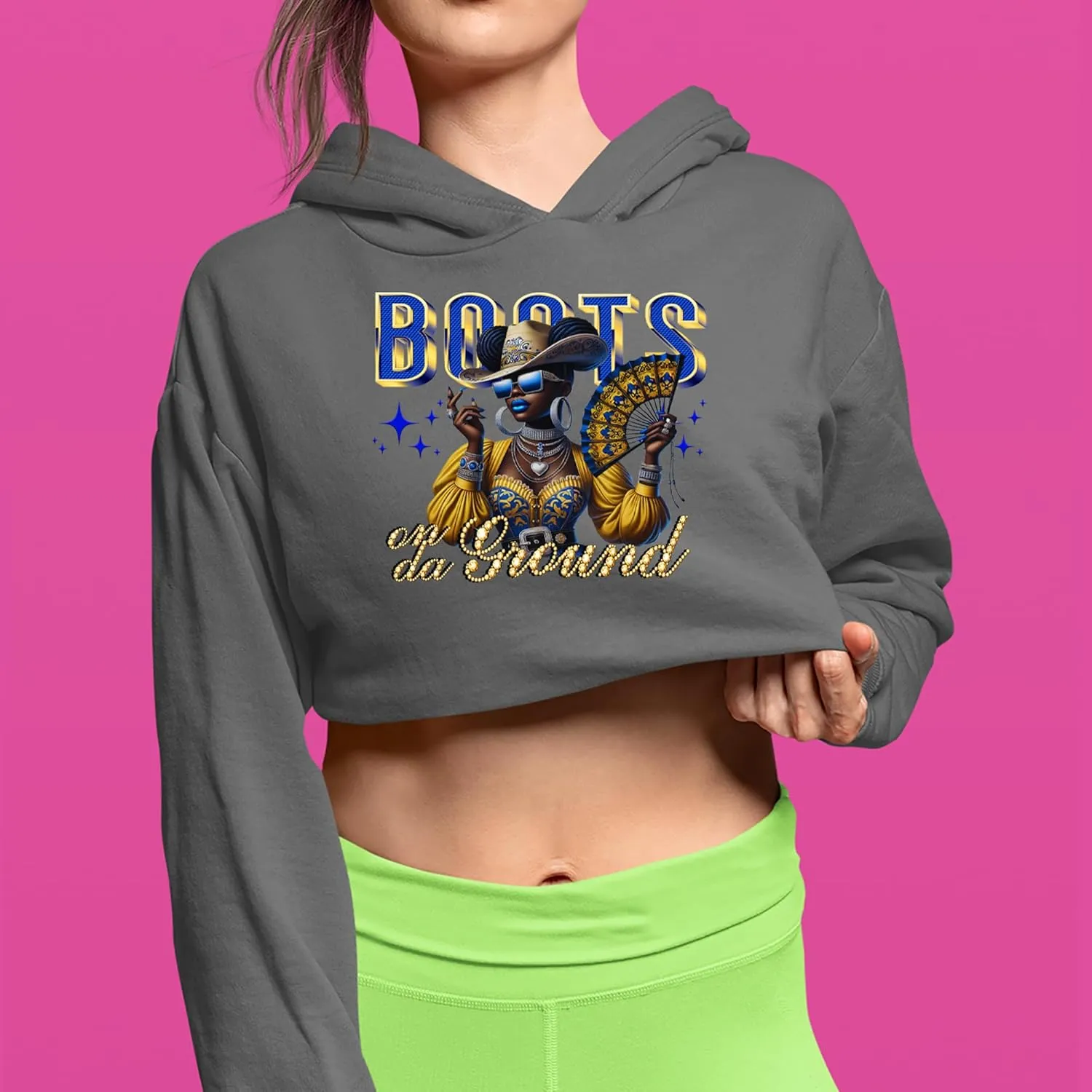 Boots On Da Ground Folding Fan Cropped Fleece Hoodie, Soft & Cozy, Trendy Fit