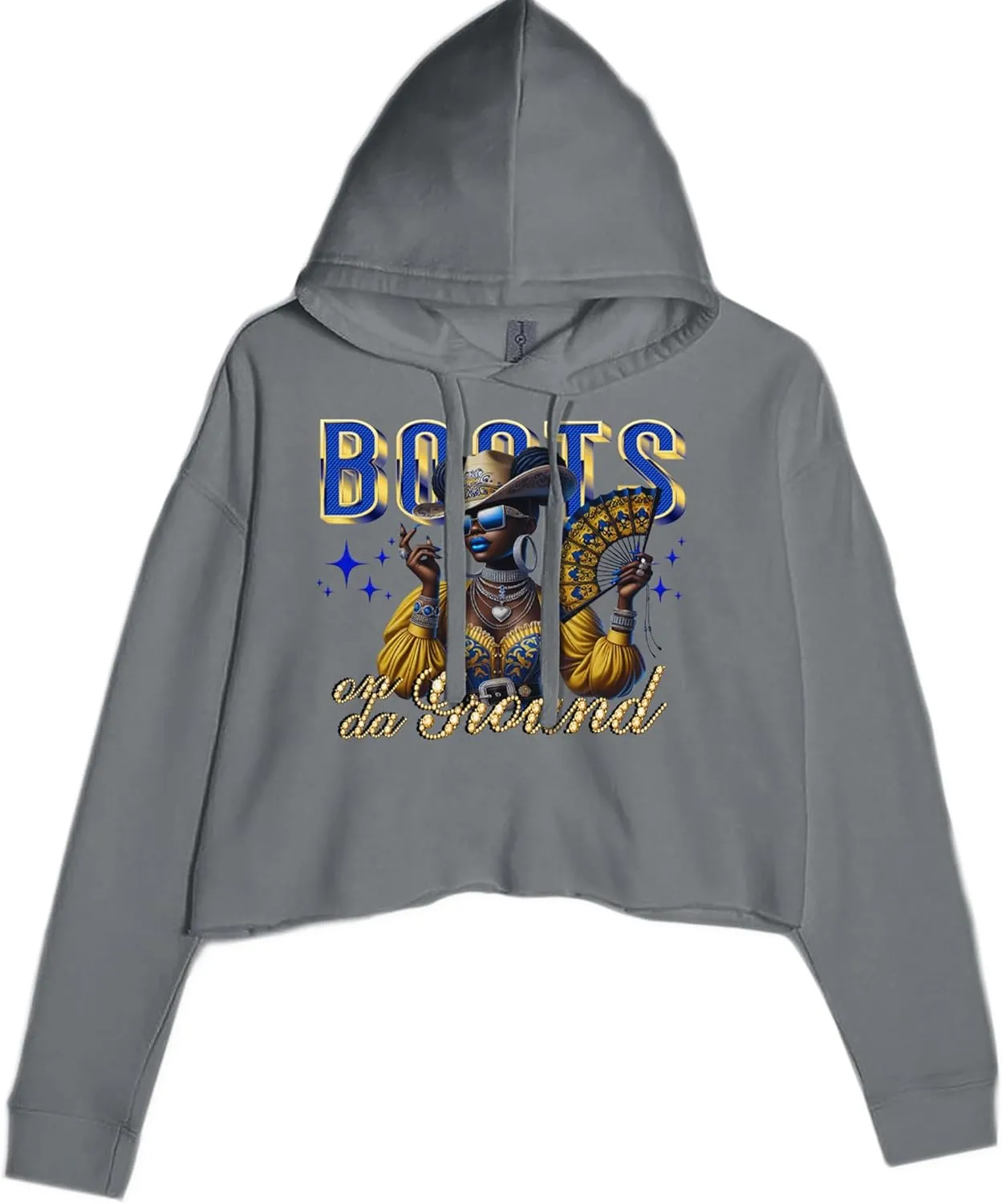 Boots On Da Ground Folding Fan Cropped Fleece Hoodie, Soft & Cozy, Trendy Fit