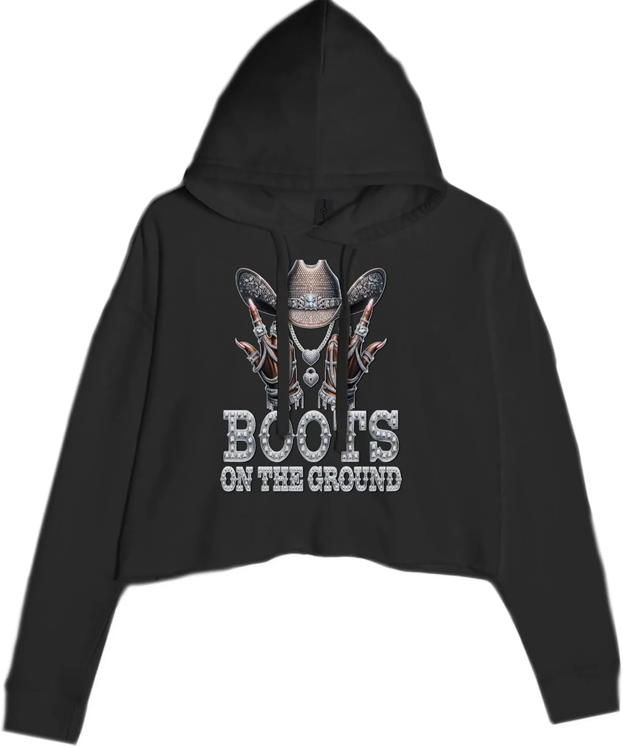 Boots On The Ground Bling Cropped Fleece Hoodie, Soft & Cozy, Trendy Fit