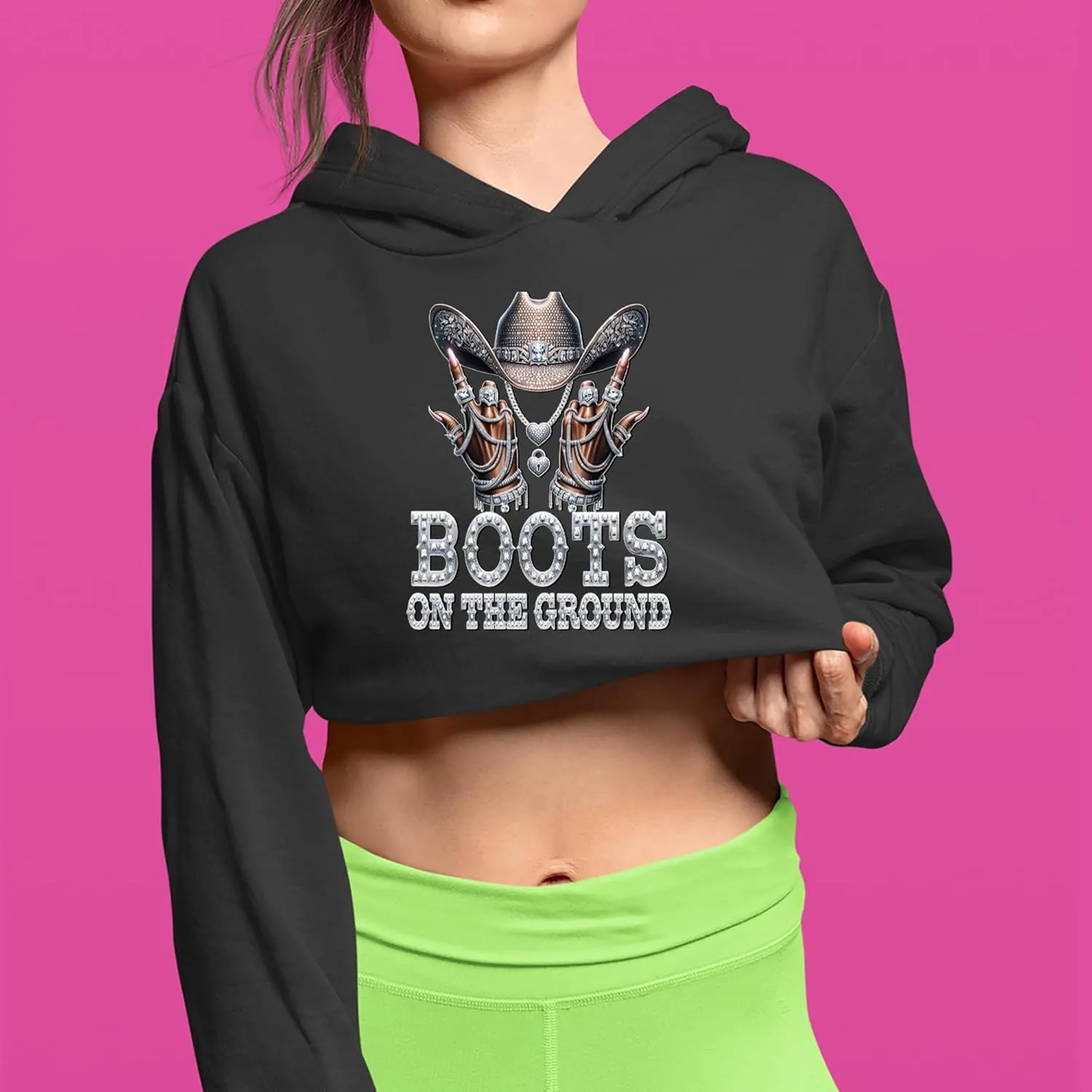 Boots On The Ground Bling Cropped Fleece Hoodie, Soft & Cozy, Trendy Fit