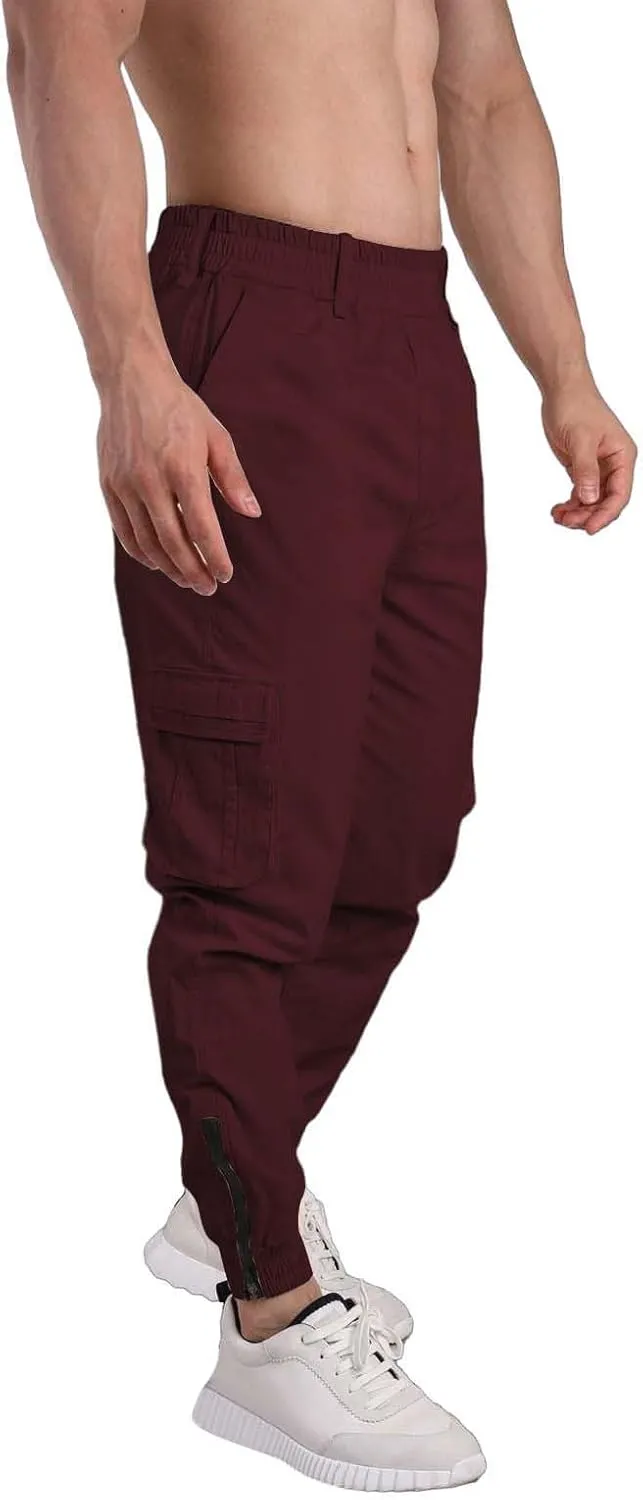 CRNTCEM Men's Hiking Cargo Pants Elastic Waisted Joggers Work Pants Slim Fit Tapered Golf Sweatpants Outdoor Hiking Trousers