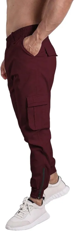 CRNTCEM Men's Hiking Cargo Pants Elastic Waisted Joggers Work Pants Slim Fit Tapered Golf Sweatpants Outdoor Hiking Trousers