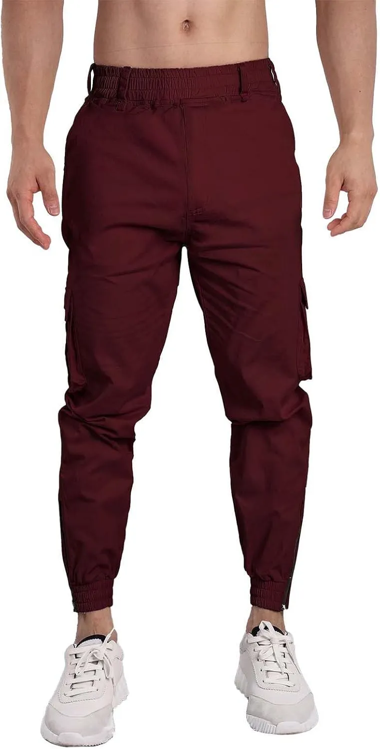 CRNTCEM Men's Hiking Cargo Pants Elastic Waisted Joggers Work Pants Slim Fit Tapered Golf Sweatpants Outdoor Hiking Trousers