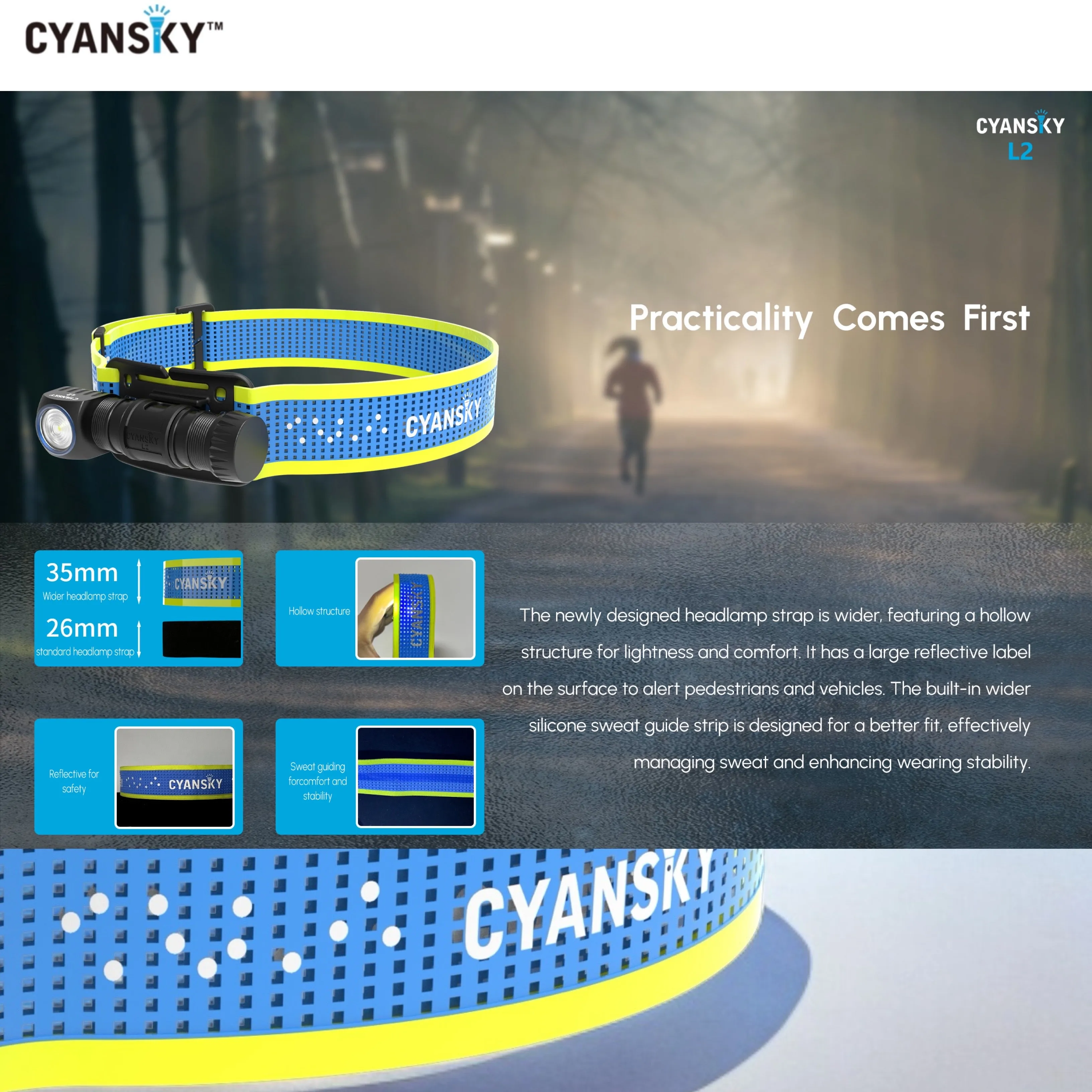 Cyansky L2 Lightweight Trail Running Headlamp 1300LMS 176M