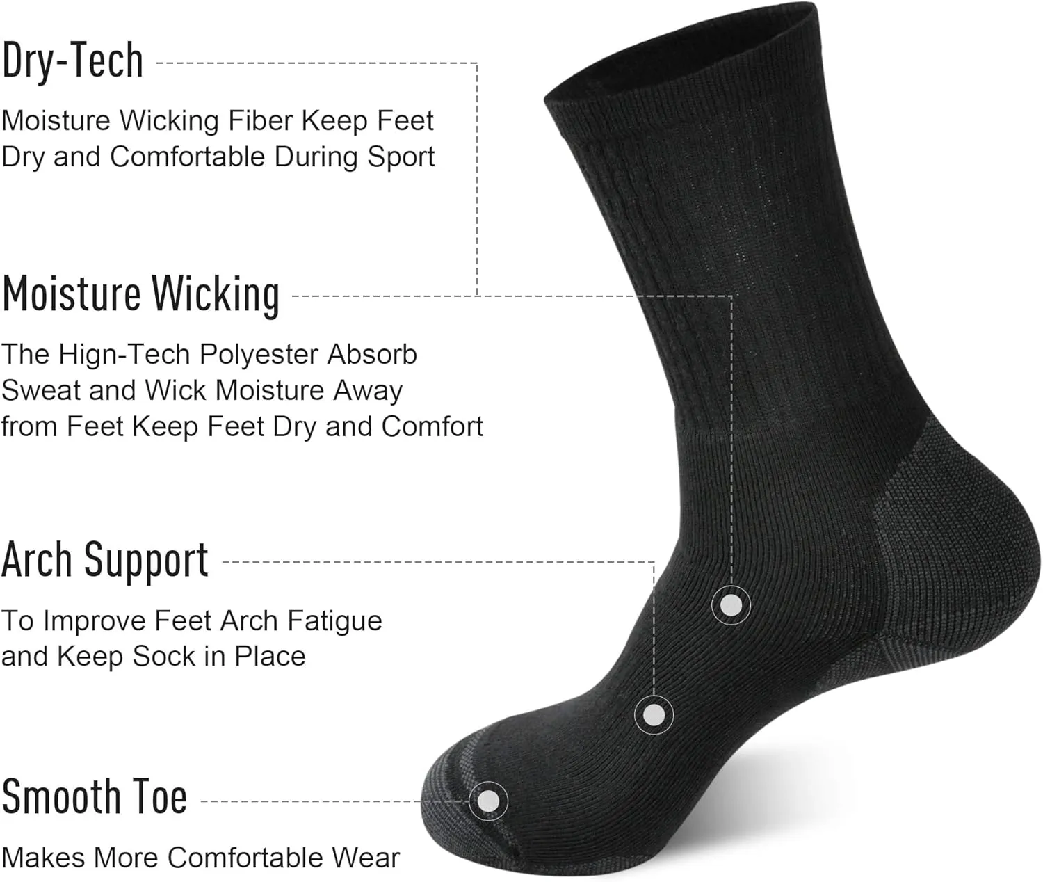 ECOEY Men's Work Boots Athletic Running Crew Socks, Dry-Tech Moisture Wicking Heavy Cushion Multi Pack