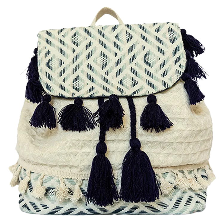 Jen & Co. Blue Aztec Cotton Backpack