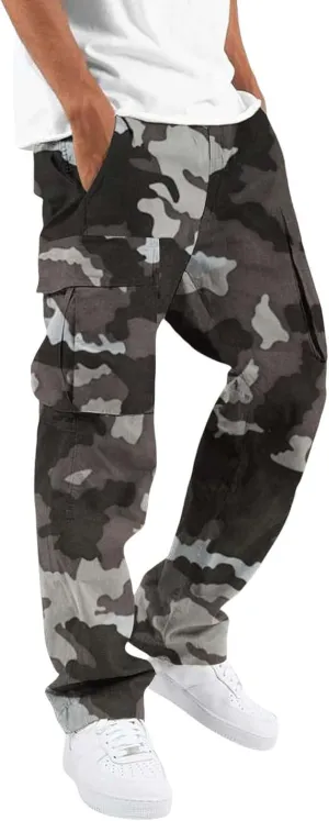 Men's Cotton Hiking Tactical Pants Trousers Drawstring Stretch Elastic Waist Lightweight Outdoor Hiking Pants with Pockets