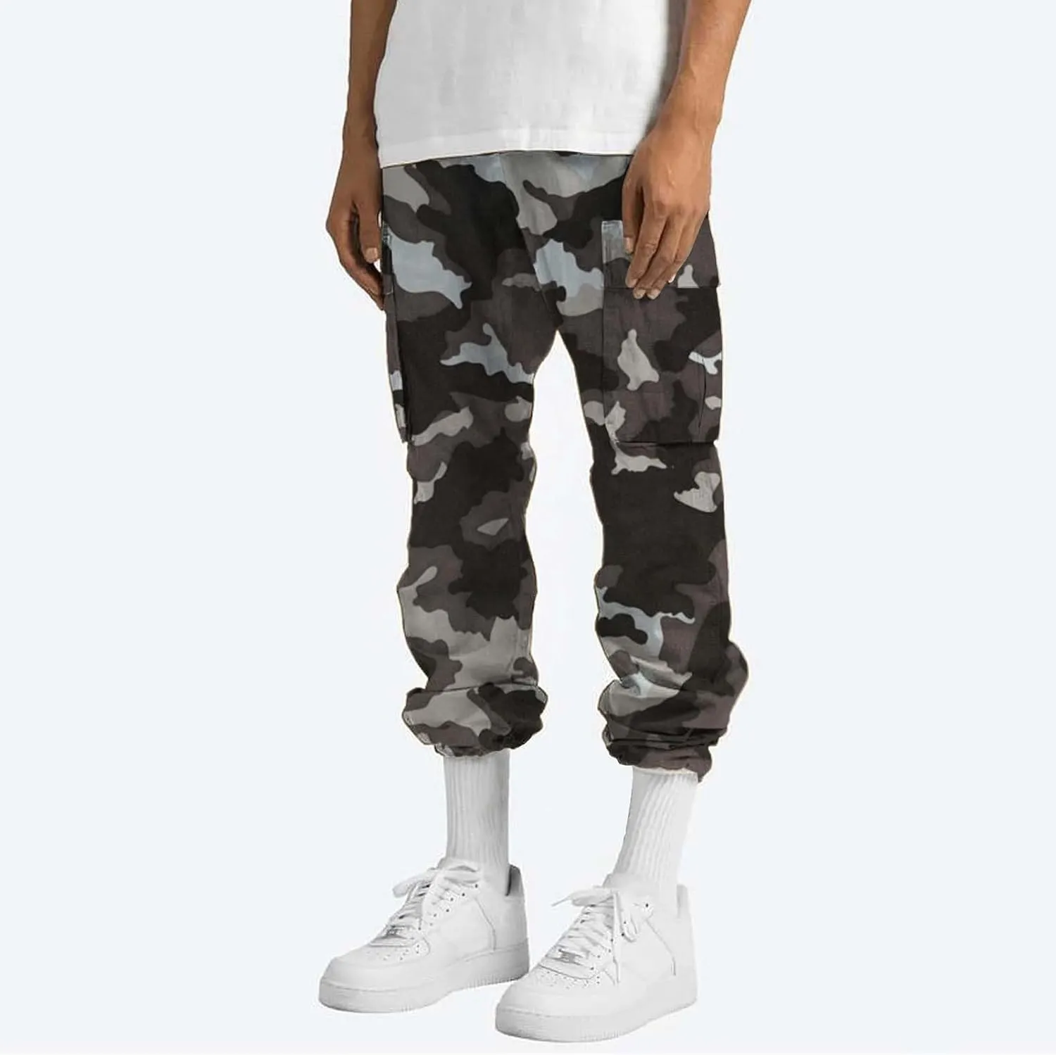 Men's Cotton Hiking Tactical Pants Trousers Drawstring Stretch Elastic Waist Lightweight Outdoor Hiking Pants with Pockets