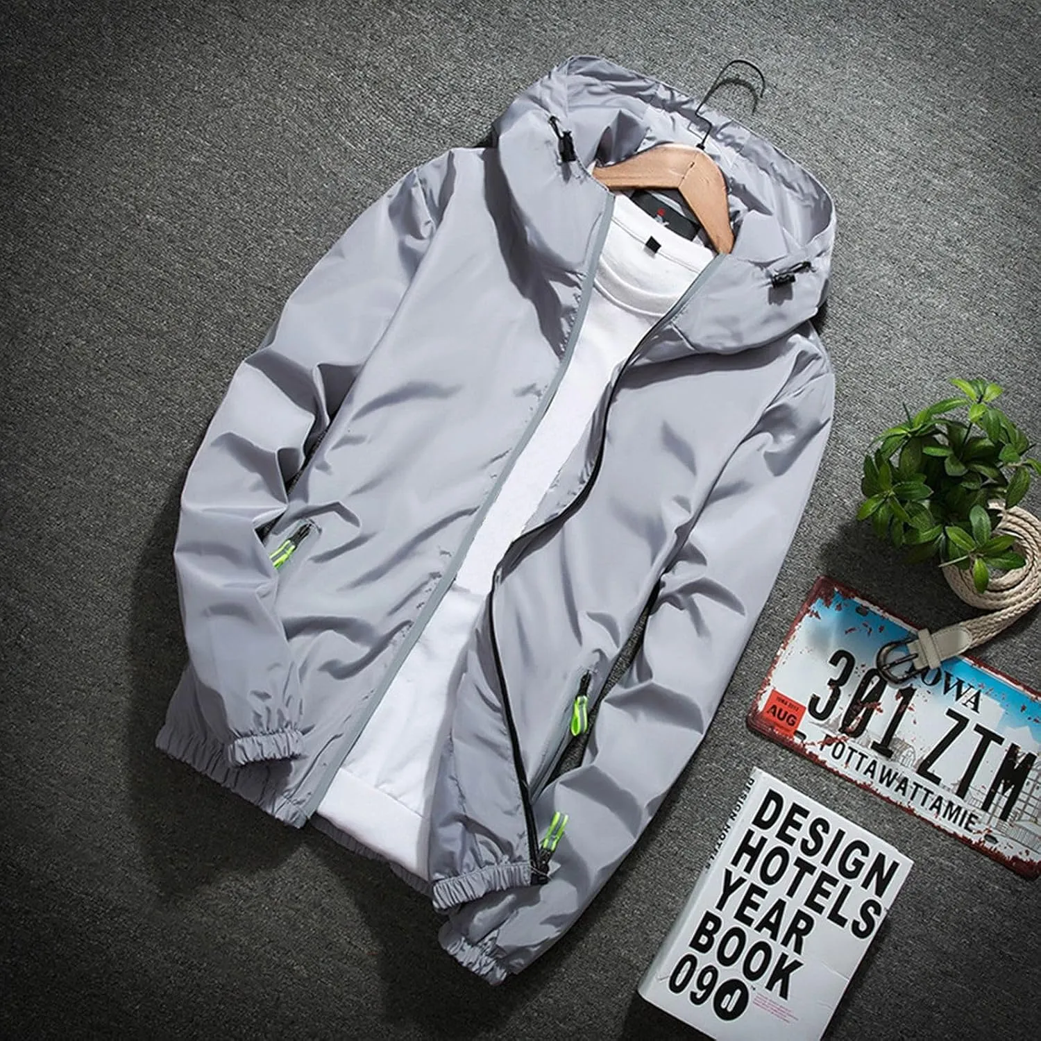 Mens Rain Jacket Waterproof Jackets Casual Zip Up Lightweight Hooded Raincoat with Hood for Daily Casual