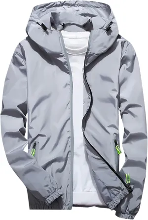Mens Rain Jacket Waterproof Jackets Casual Zip Up Lightweight Hooded Raincoat with Hood for Daily Casual
