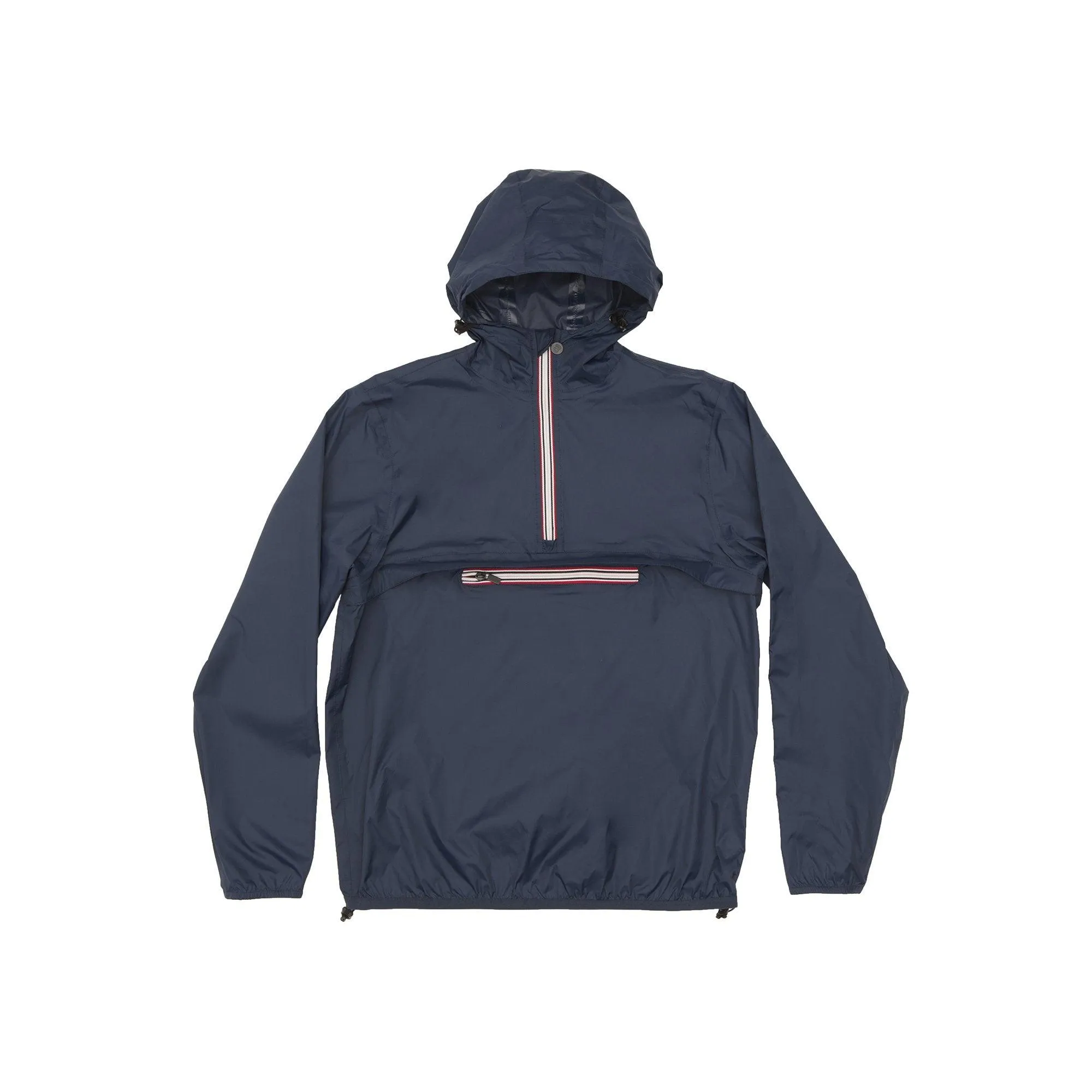 Navy quarter zip packable rain jacket and windbreaker