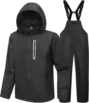 SWISSWELL Men's Heavy Duty Work Utility Rain Gear Suit Jacket and Rain Bibs Pants Waterproof for Fishing Sailing Boating