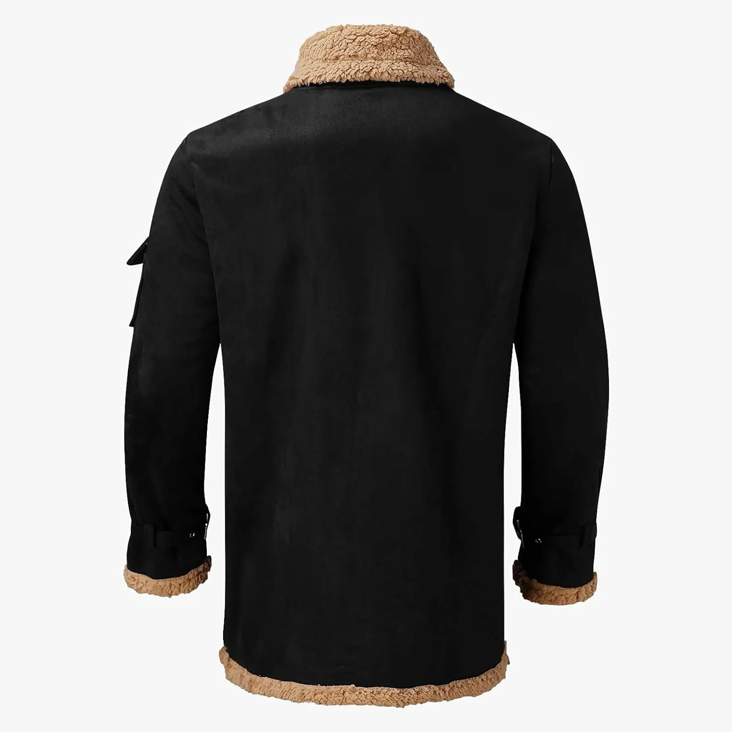 Winter Coat for Men Warm Fleece Lined Coat Moto Vintage Bomber Jacket Sherpa Lined Sheepskin Jacket with Fur Collar