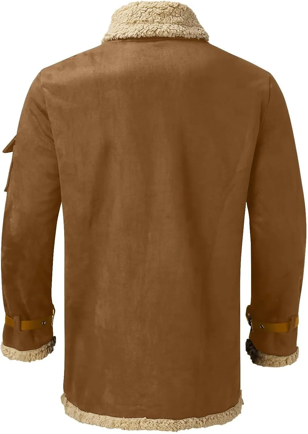 Winter Coat for Men Warm Fleece Lined Coat Moto Vintage Bomber Jacket Sherpa Lined Sheepskin Jacket with Fur Collar