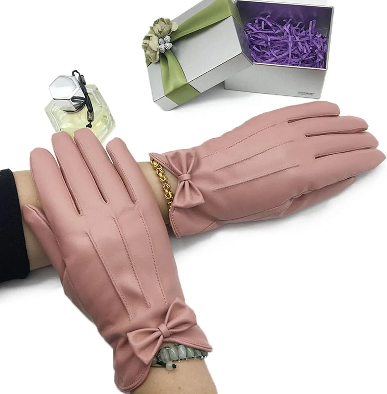 Winter Faux Leather Gloves for Women Touchscreen Snow Driving Gloves Motorcycle Driving Riding Warm Gloves