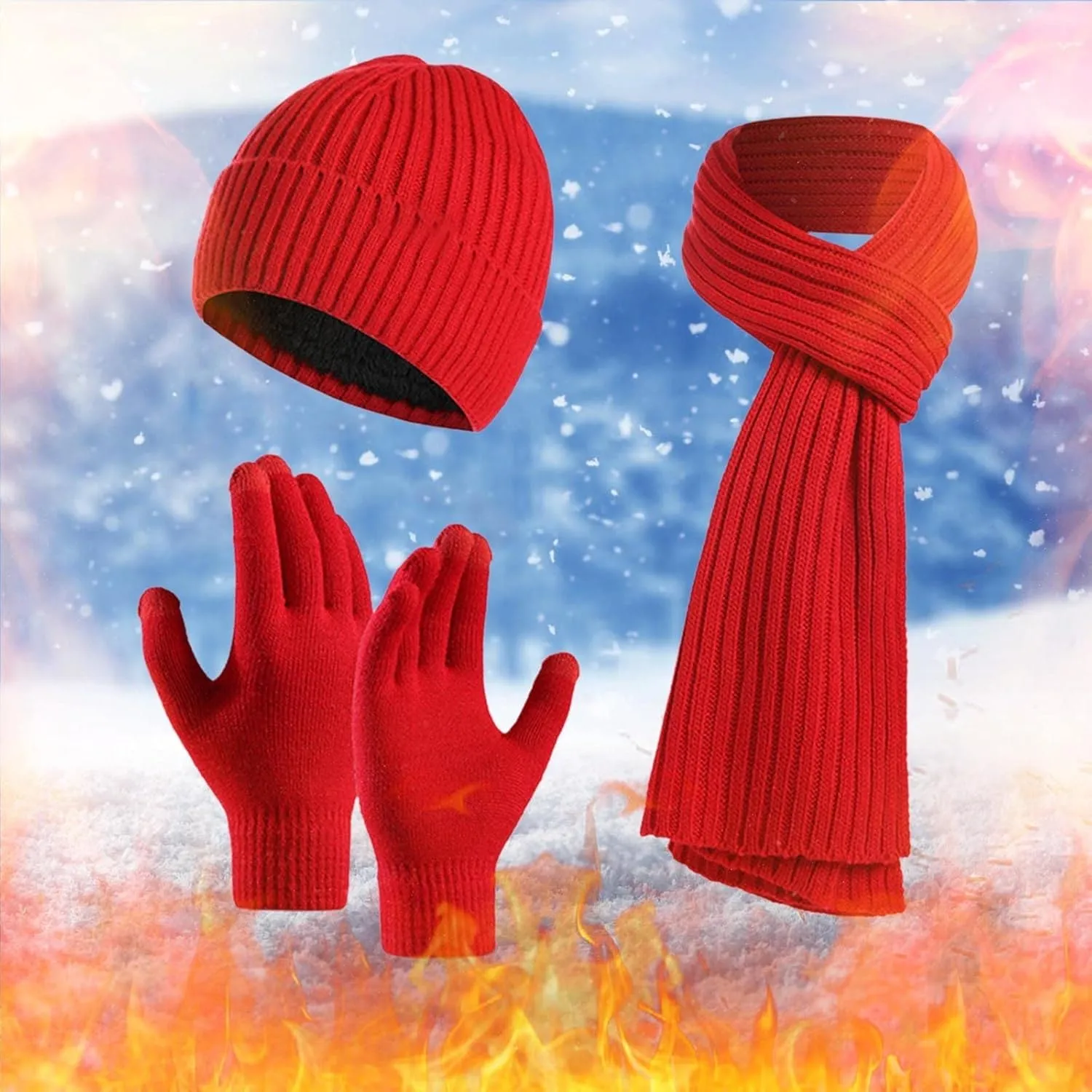 Winter Hat Beanie Scarf Touchscreen Gloves Set for Women, 3 in 1 Set with Knit Warm Long Neck Scarves Cap Gloves