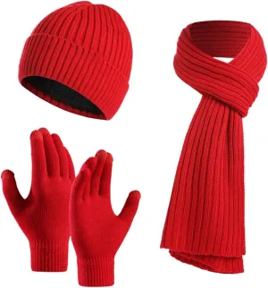 Winter Hat Beanie Scarf Touchscreen Gloves Set for Women, 3 in 1 Set with Knit Warm Long Neck Scarves Cap Gloves