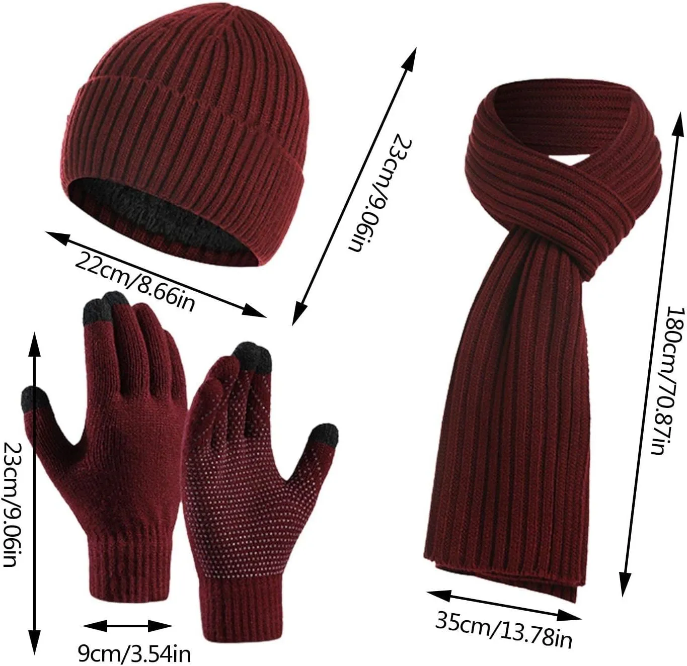 Winter Hat Beanie Scarf Touchscreen Gloves Set for Women, 3 in 1 Set with Knit Warm Long Neck Scarves Cap Gloves