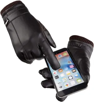Winter Men's Gloves Touch Screen Gloves PU Leather Gloves Windproof Waterproof Warm Gloves Driving Gloves