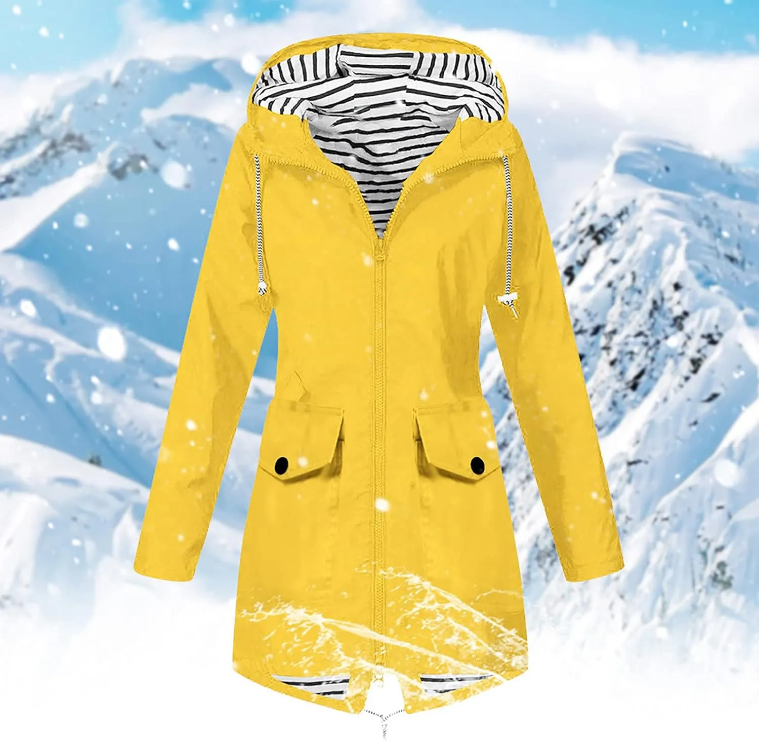 Womens Rain Jacket with Hood Waterproof ski Jacket Lightweight Casual Raincoats Travel Hiking Jackets Lined Pockets
