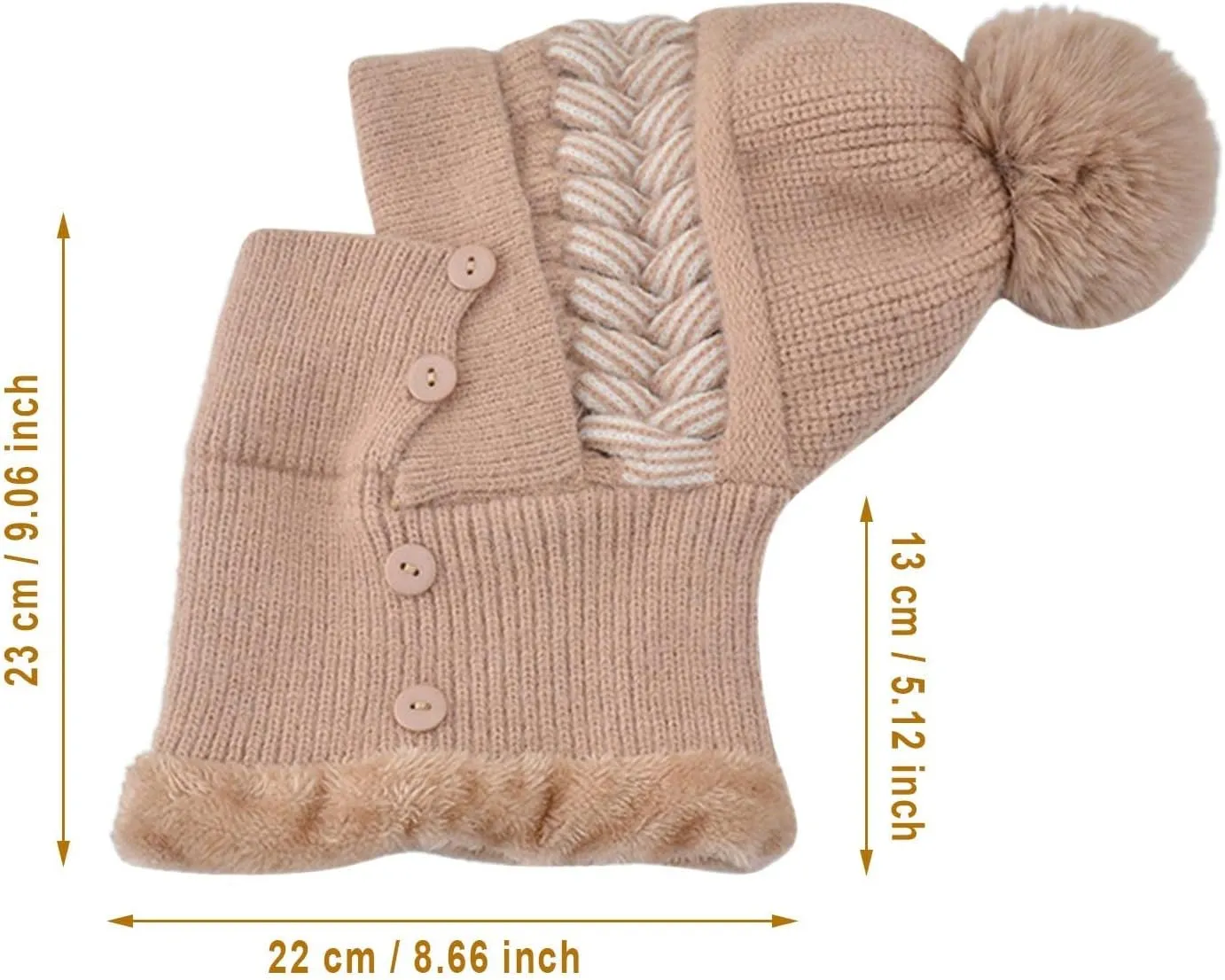 Womens Winter Thermal Hats Knitted Slouchy Pompom Beanies with Fleece Lined Neck Scarf and Mask Chunky Cuffed Cap