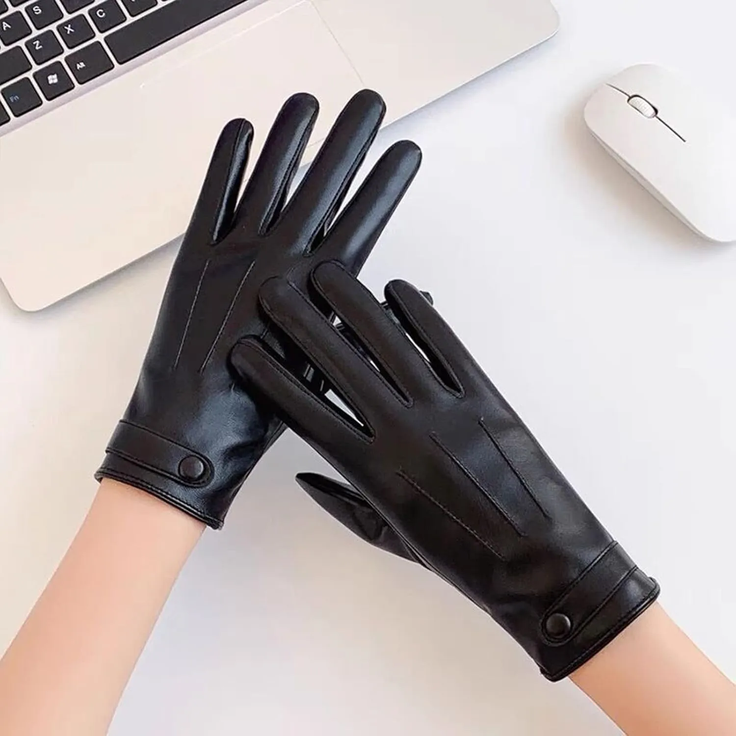 YOLAI Winter Leather Gloves for Women Warm Fashion Black Glove Leather Gloves for Women Cold Weather Touchscreen